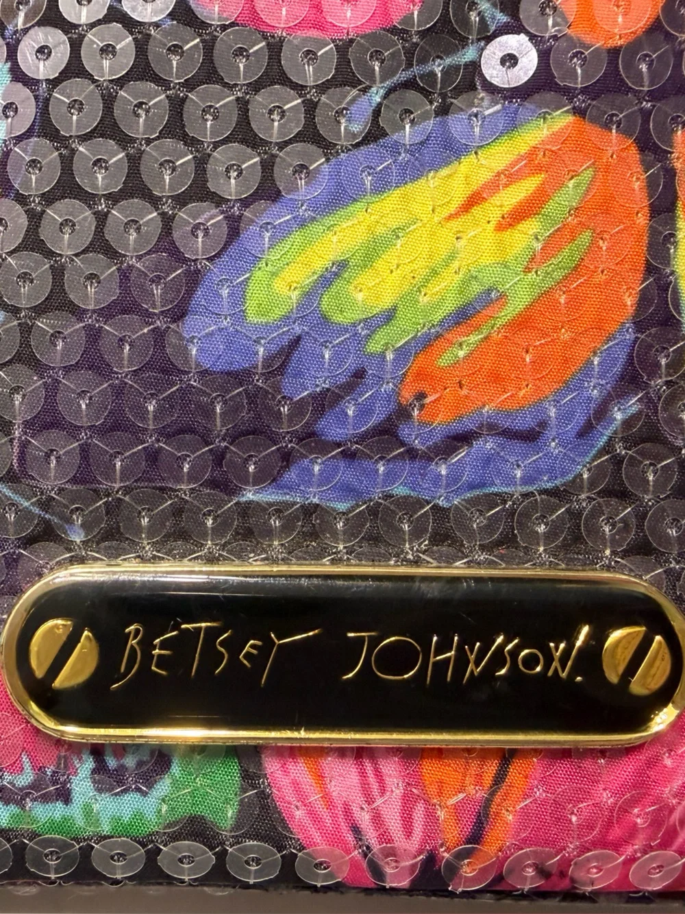 Betsey Johnson Black Multi Floral Sequin Wristlet